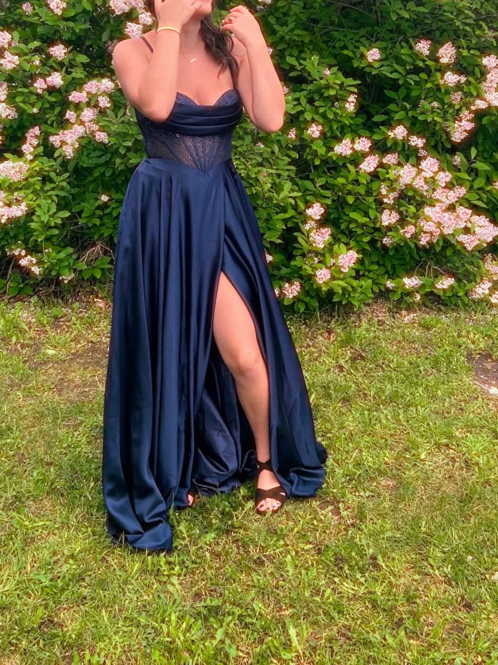 Elegant Navy Blue Evening Gown with High Slit